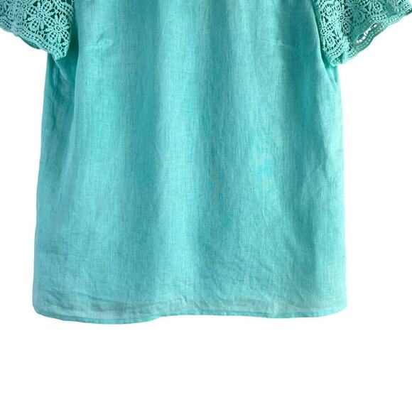 J.Crew Linen Lace Short Sleeve Tee Top in Mint Green, Size 2 - Picture 5 of 9